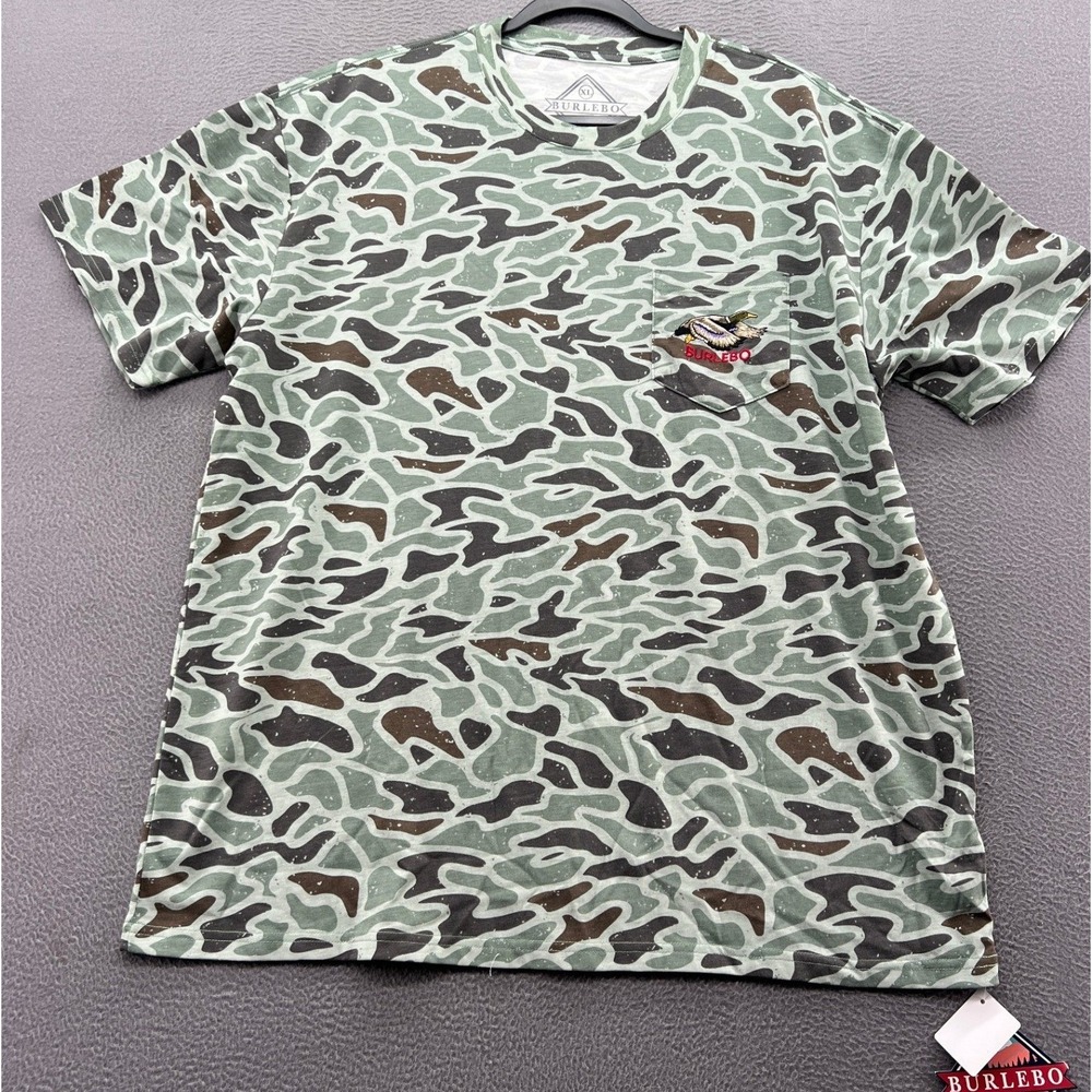 Burlebo Shirt Mens XL Camo Pocket Mallard Duck Embroidered Camouflage Tee NWT